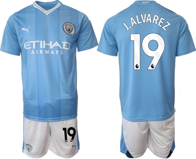 Men 2023-2024 Club Manchester City home Light blue #19 Soccer Jersey